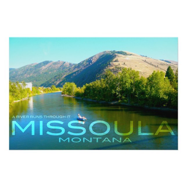 Missoula Montana - en flod Springa genom den Fototryck (Framsidan)