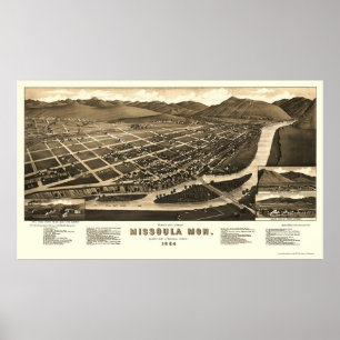 Missoula, MT Panoramic Karta - 1884 Poster