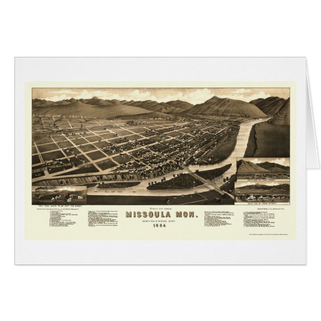 Missoula panorama- karta för MT - 1884 Hälsningskort (Framsidan Horizontal)