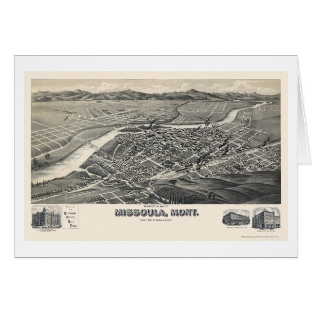 Missoula panorama- karta för MT - 1891 Hälsningskort (Framsidan Horizontal)