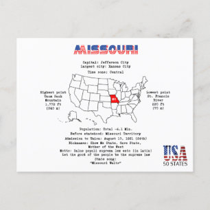 Missouri American State på karta och användbar inf Helg Vykort