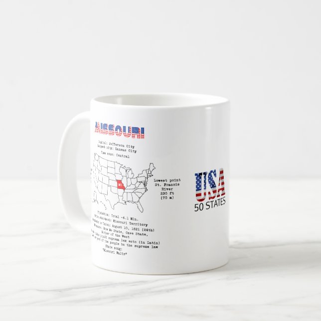 Missouri American State på karta och användbar inf Kaffemugg (Framsida vänster)