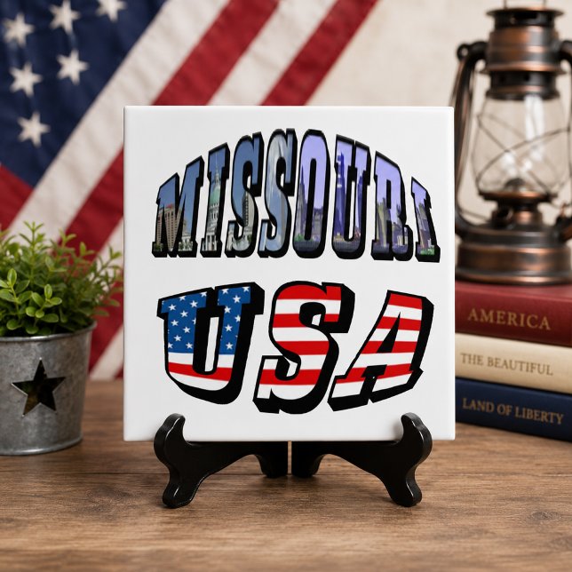 Missouri Bild och USA Text Kakelplatta (Missouri Picture and USA Text Ceramic Tile)