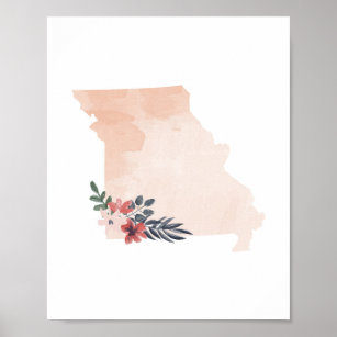 Missouri Floral Watercolor State Poster