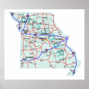 Missouri Interstate Karta Skriv ut Poster