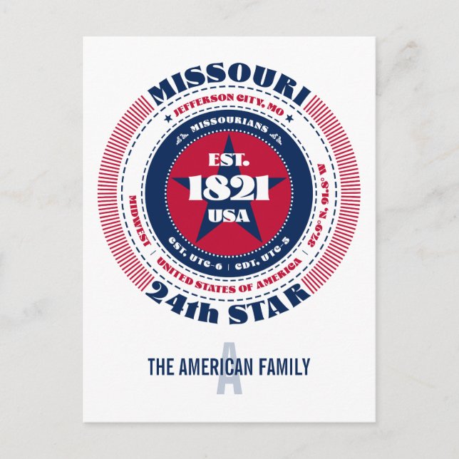 Missouri, Jefferson City, MO, Patriotic, Monogram Vykort (Framsida)