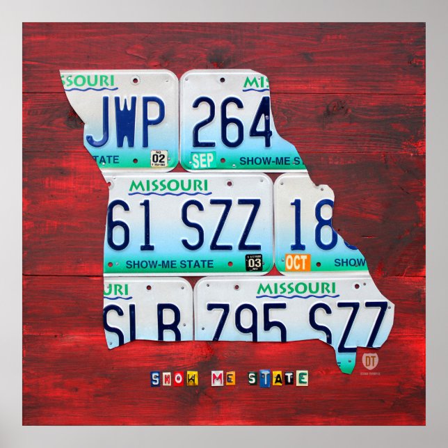 Missouri License Plate Karta Poster (Framsidan)
