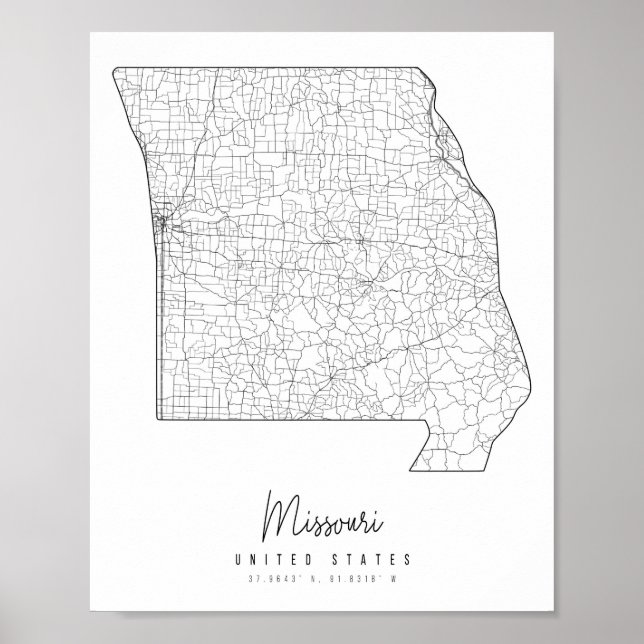 Missouri Minimal Street Karta Poster (Framsidan)