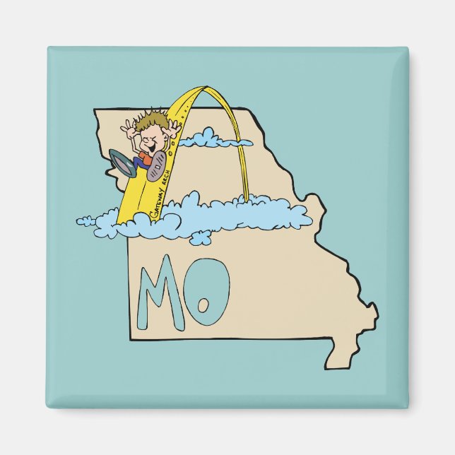Missouri MO Karta med Saint Louis Arch-Tecknaden Magnet (Framsidan)