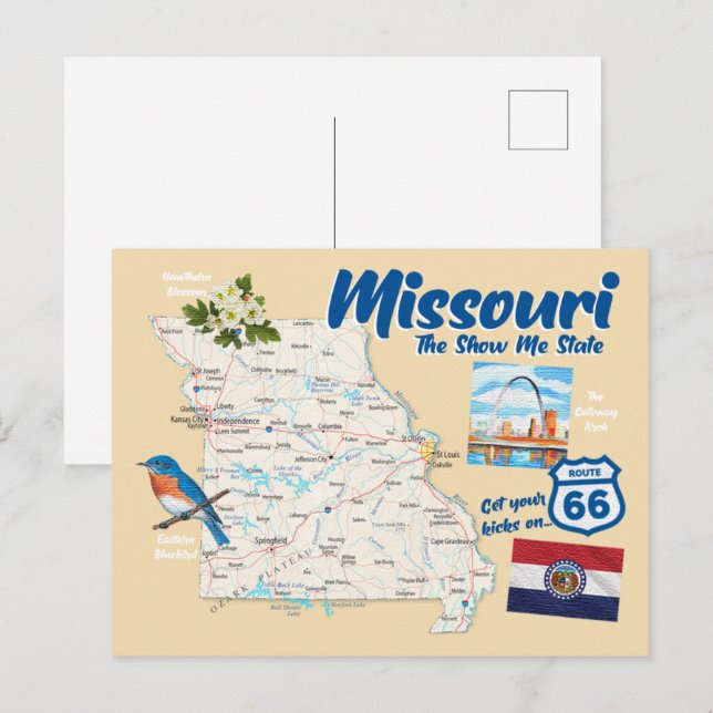 Missouri MO The Show Me State Karta Arch Route 66 Vykort (Fram/baksida)