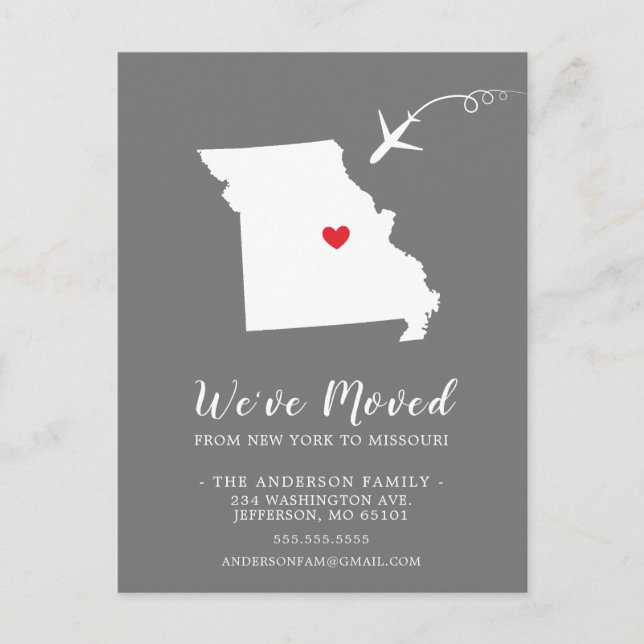 MISSOURI-postkort för aviseringstillstånd för flyt Vykort (Framsida)