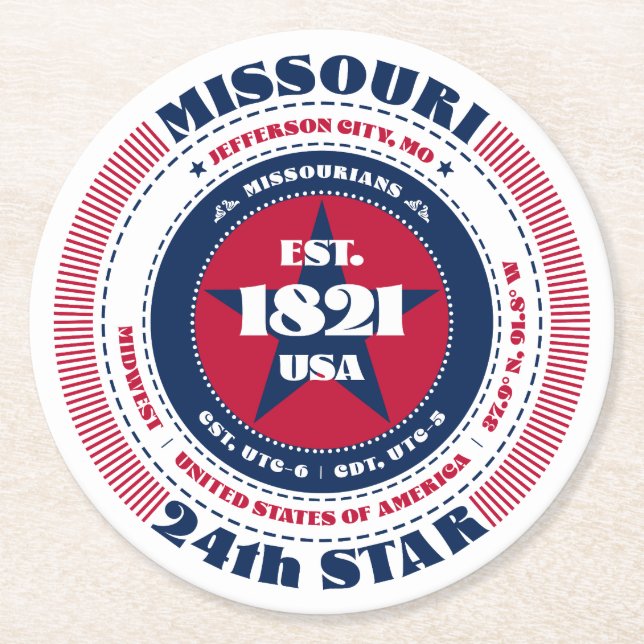 Missouri Rött vitt blått Typography Underlägg Papper Rund (Framsidan)