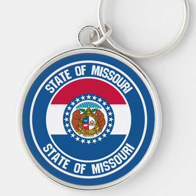 Missouri Round Emblem Rund Silverfärgad Nyckelring (Framsidan)