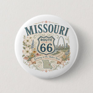 Missouri Route 66 Blomster Väg Resa Souvenir Konst Knapp