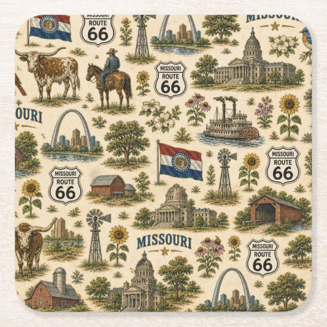 Missouri Route 66 Flodssipsar Underlägg Papper Kvadrat (Framsidan)