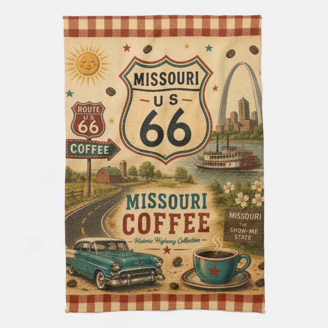 Missouri Route 66 Kaffe Kök Dekoration Present Kökshandduk (Vertikal)