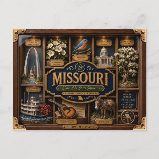 Missouri Shadow Box 3D Figurin Delstat Vykort (Framsida)