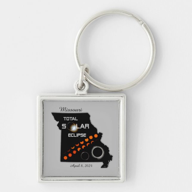 Missouri Solar Eclipse Square Keychain Fyrkantig Silverfärgad Nyckelring (Framsidan)
