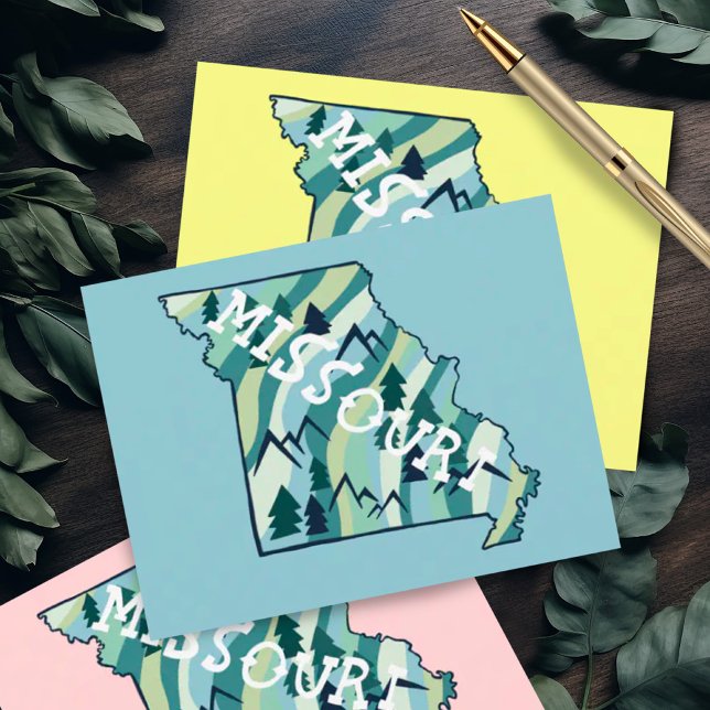 Missouri State Illustrated Karta Vykort (Missouri illustrated map postcard in multiple color options!)