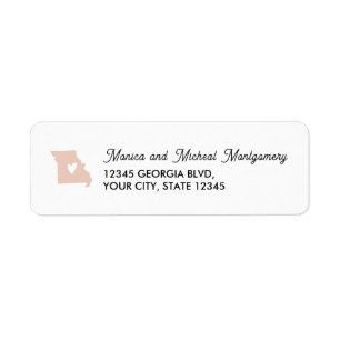 MISSOURI State Karta with Heart - ANY FÄRG Returadress Etikett