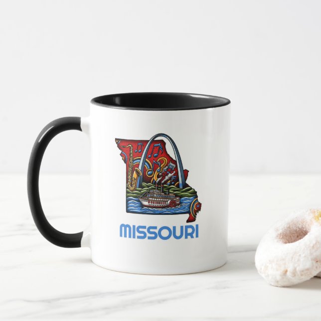 Missouri State Tattoo Style Gateway Arch Riverboat Mugg (Med munk)