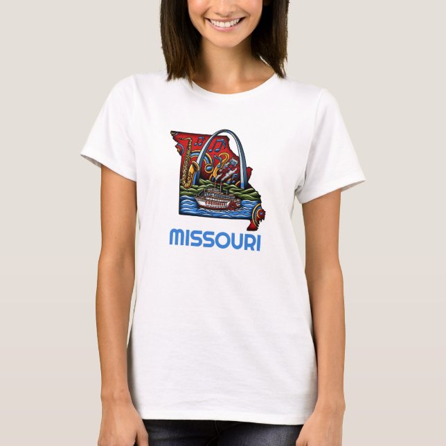 Missouri State Tatuering Stil Gateway Arch Flodång T Shirt (Framsida)