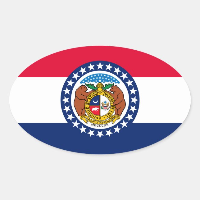 Missouri Statlig flagga Design Ovalt Klistermärke (Framsida)
