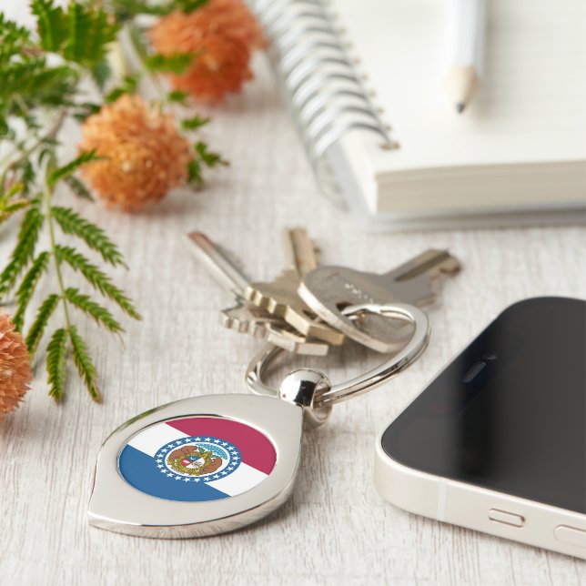 Missouri Statlig flagga USA Swirl Silverfärgad Nyckelring (Sidan)