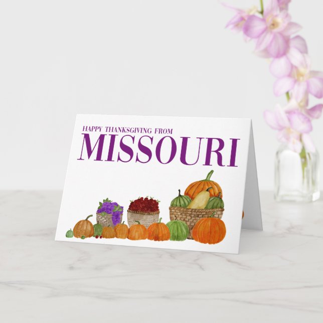 Missouri Watercolor Pumpkins Thanksgiving Card Kort (Orkide)