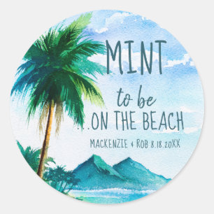 Misstanke om Vintage Beach Wedding Mint Favor Runt Klistermärke