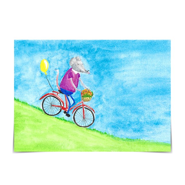 Missy Mouse riding a Bicycle "Just därför"-kort Kort (Missy Mouse enjoys riding her bicycle to town!)