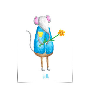 Missy Mouse som innehar ett kort för "just för"