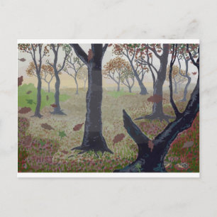 Mist i en skog på hösten vykort
