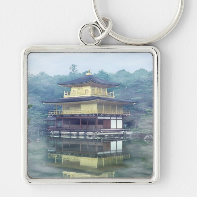 Mist på Golden Pavilion på Kinkakuji Temple - Fyrkantig Silverfärgad Nyckelring (Framsidan)