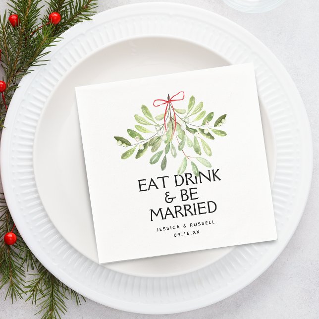 Misteltoe Holiday Bröllopspapper Pappersservett (Mistletoe Holiday Wedding Paper Napkins)