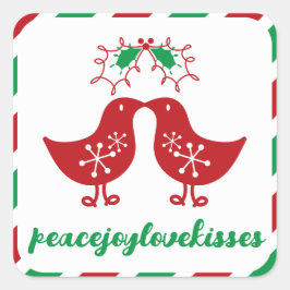 Misteltoe Kyssande Kycklingar Herr & Fru 1:a Julen Fyrkantigt Klistermärke