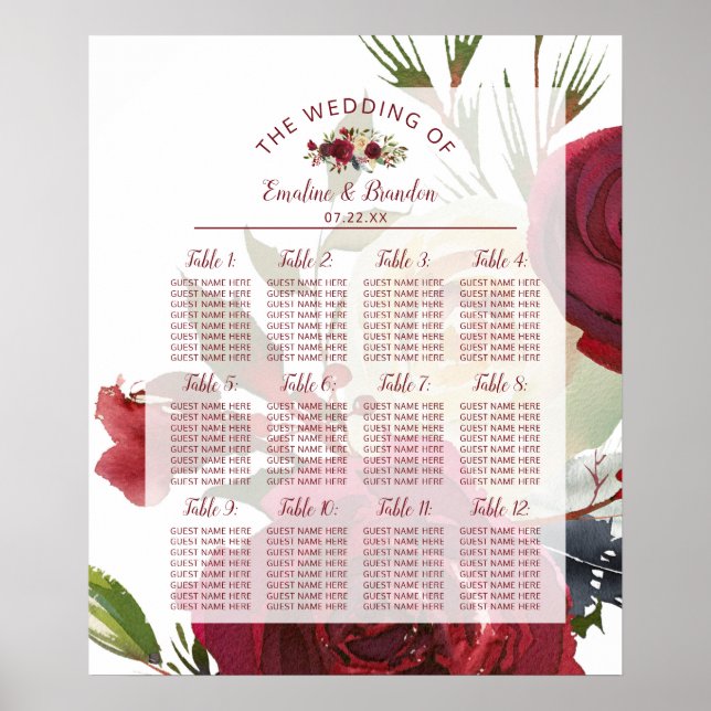 Misteltoe Manor Vinter Bröllopsbord Placeringsplan Poster (Framsidan)