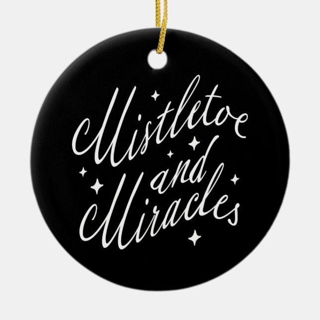 Misteltoe & Miracles Whimsical jul svart rund Julgransprydnad Keramik (Framsidan)