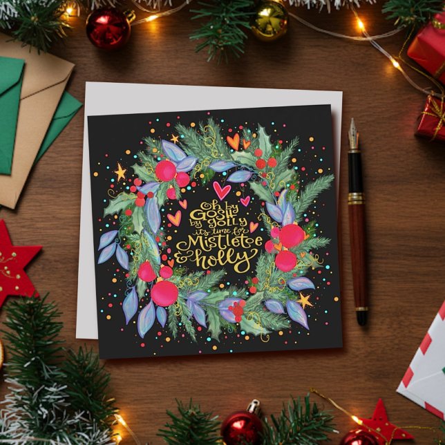 Misteltoe och järnekrans Julkort med inspirerande  (Skapare uppladdad)
