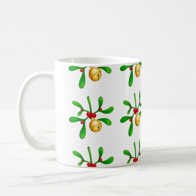 Misteltoe och klockmönster kaffemugg (Vänster)