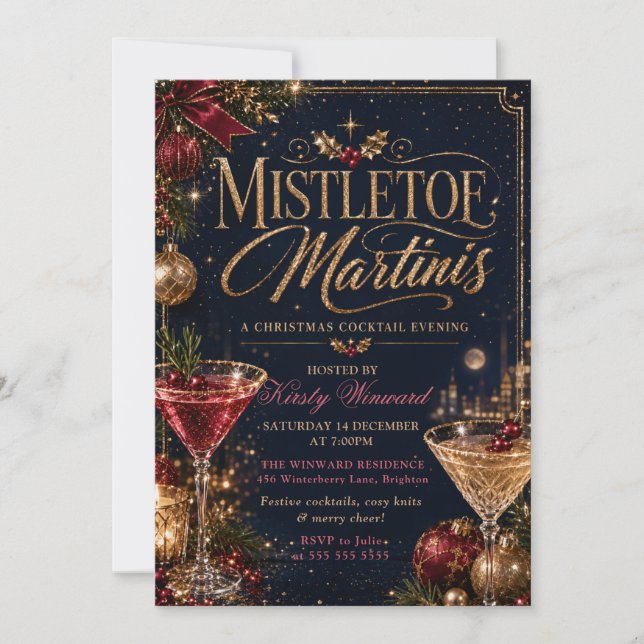 Misteltoe och Martini Julfest Inbjudningar (Framsida)