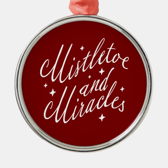 Misteltoe och Miracles Röd & Vit Rund Jul Julgransprydnad Metall (Framsidan)