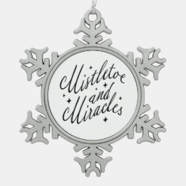 Misteltoe och Mirakel Svart och Vitt Snöflinga Pewter Julgransprydnad