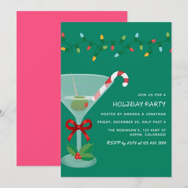 Misteltoe Pop jul firande cocktailparty Inbjudningar (Fram/baksida)