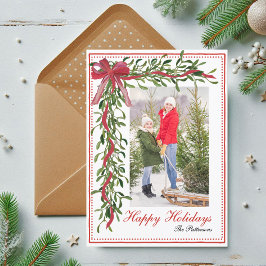 Misteltoe Röd Slinga Familjefoto God Jul Julkort