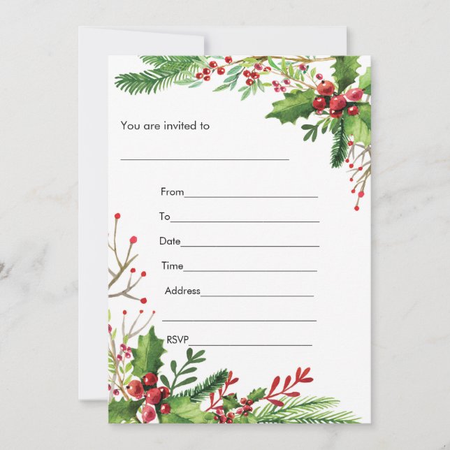 Misteltoe Vattenfärg Målad Inbjudan Att Fylla I (Framsida)