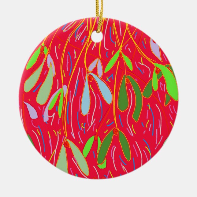 Misteltoe Whimsical, Röd Julgransprydnad Keramik (Framsidan)