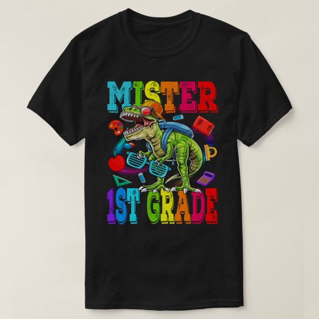 Mister 1:a Klass, Monster Lastbil Dinosaur First T Shirt (Design framsida)