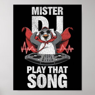 Mister Dj spelar att Sång Funny Penguin Dj Ungdom Poster