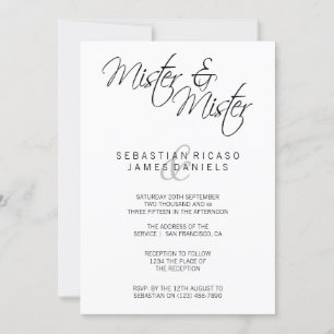 Mister och Elegant Text Gay Bröllop Inbjudningar